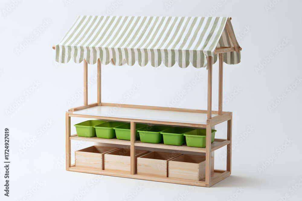 custom made wallpaper toronto digitalWooden Market Stall with Green Storage Bins and Canopy Design