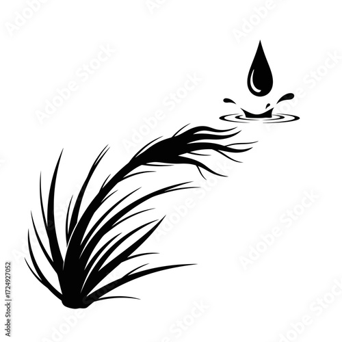 Thirsty Desert Plant Silhouette Dynamic Action Line Reaching for Rain Environmental Theme