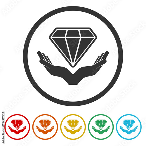 Values icon. Set icons in color circle buttons