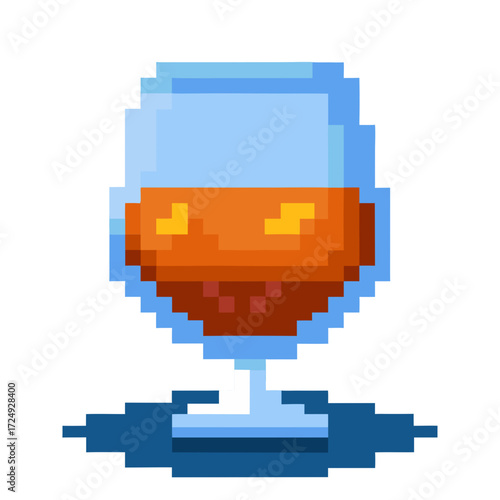 Pixel art brandy glass for retro gaming aesthetic and vintage bar design, perfect for digital promotions and unique graphic projects