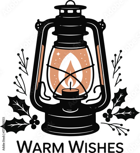 Christmas lantern with candle silhouette vector