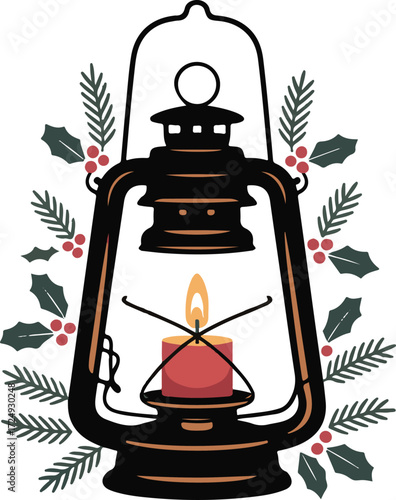 Christmas lantern with candle silhouette vector