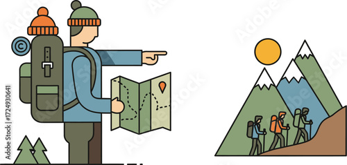 Hiker adventure expedition icon vector illustration