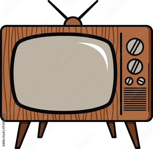 Retro tv vector illustration. Nostalgia vintage TV with antenna on stand editable vector illustration icon. 