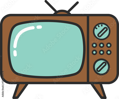 Retro tv vector illustration. Nostalgia vintage TV with antenna on stand editable vector illustration icon. 
