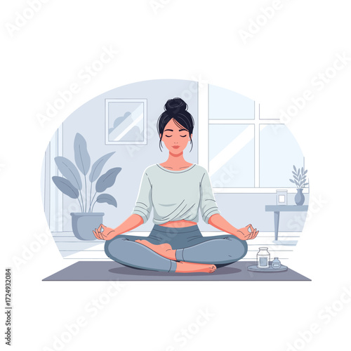 Yoga Meditation Lifestyle Flat Vecto