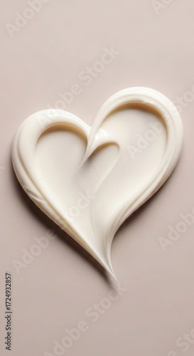 Creamy white cosmetic heart shape, smooth texture, studio shot.