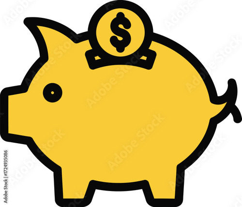 Piggy Bank Icon with Dollar Coin