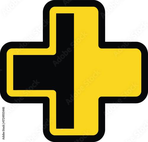 Plus Sign Icon Black Yellow Medical Health Symbol