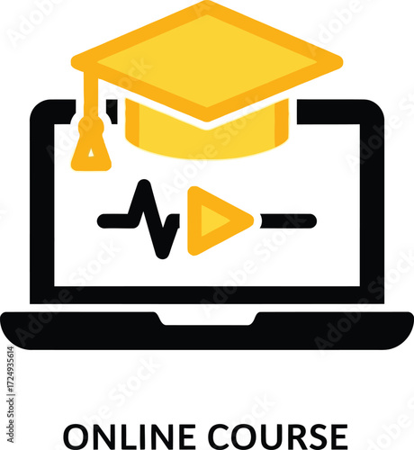 Online Course Laptop Graduation Cap Icon