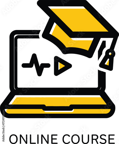 Online Course Laptop Graduation Cap Icon