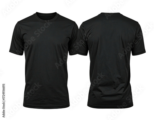Front and back view of a blank black t-shirt