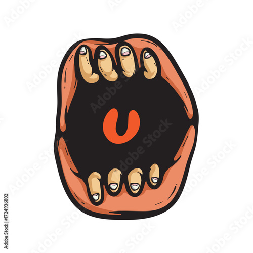 Hand Opening Mouth Cartoon Vector Illustration