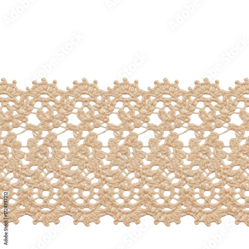 Beige lace trim isolated on transparent background, a delicate and intricate pattern for crafting and decoration