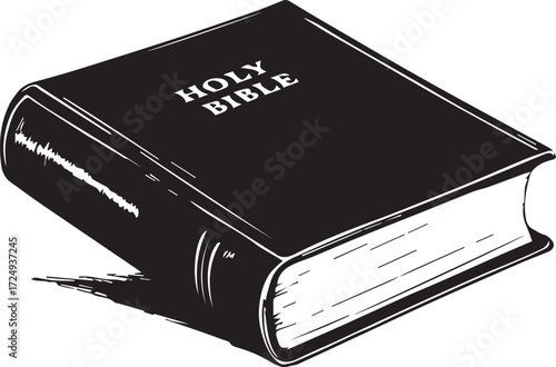 Holy Bible Closed Book Vector Illustration: Black and White Religious Scripture Graphic
