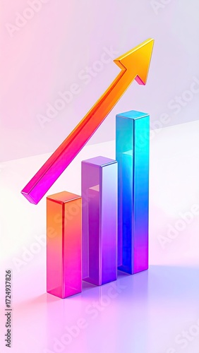 Gradient bar graph with upward trending arrow, showcasing growth and progress on a light background Free Download Gradient bar graph with upward trending arrow, showcasing growth and progress on a light background - GFXLoad