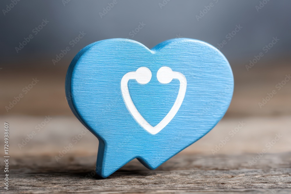 Fototapeta premium Heart-shaped wooden emblem accentuated with healthcare symbol embodying compassion and awareness illustrating the importance of holistic health and emotional well-being