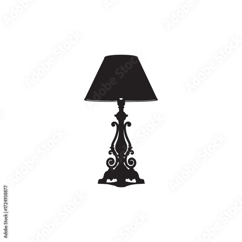 Black Silhouette of a Table Lamp on White Background