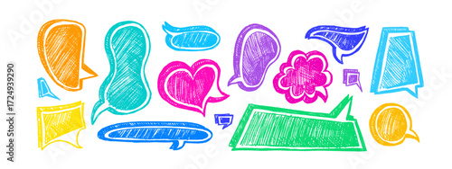 Crayon speech bubbles icon. Vector hand drawn set