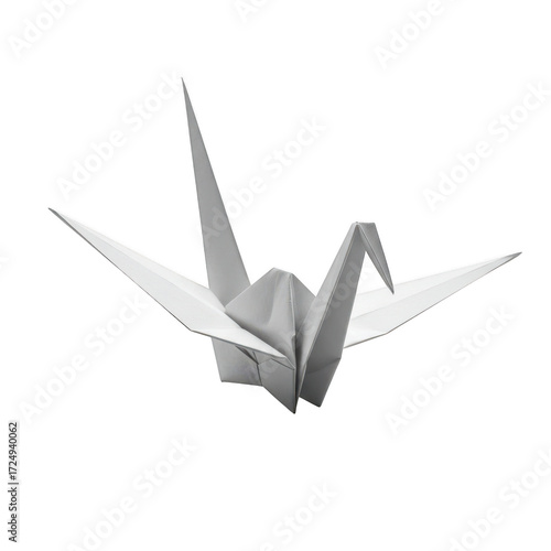 Origami crane isolated on transparent background, a traditional japanese art form, symbol of peace and longevity
