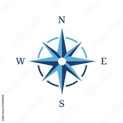 A classic compass rose illustration with cardinal directions clearly labeled