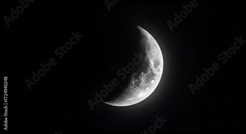 Crescent Moon in Dark Night Sky Realistic Astronomy Photograph