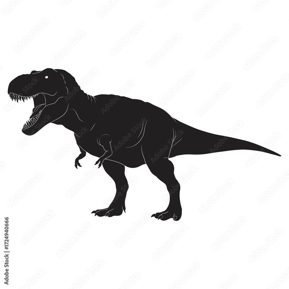Fototapeta premium black and white silhouette of a T-Rex (Tyrannosaurus Rex) vector on a white background