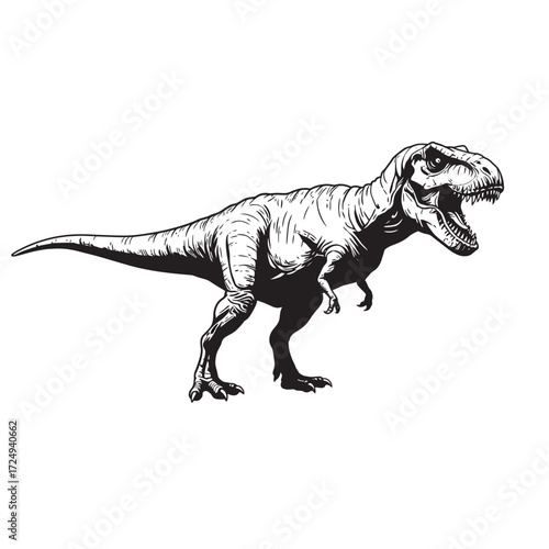 black and white silhouette of a T-Rex (Tyrannosaurus Rex) vector on a white background