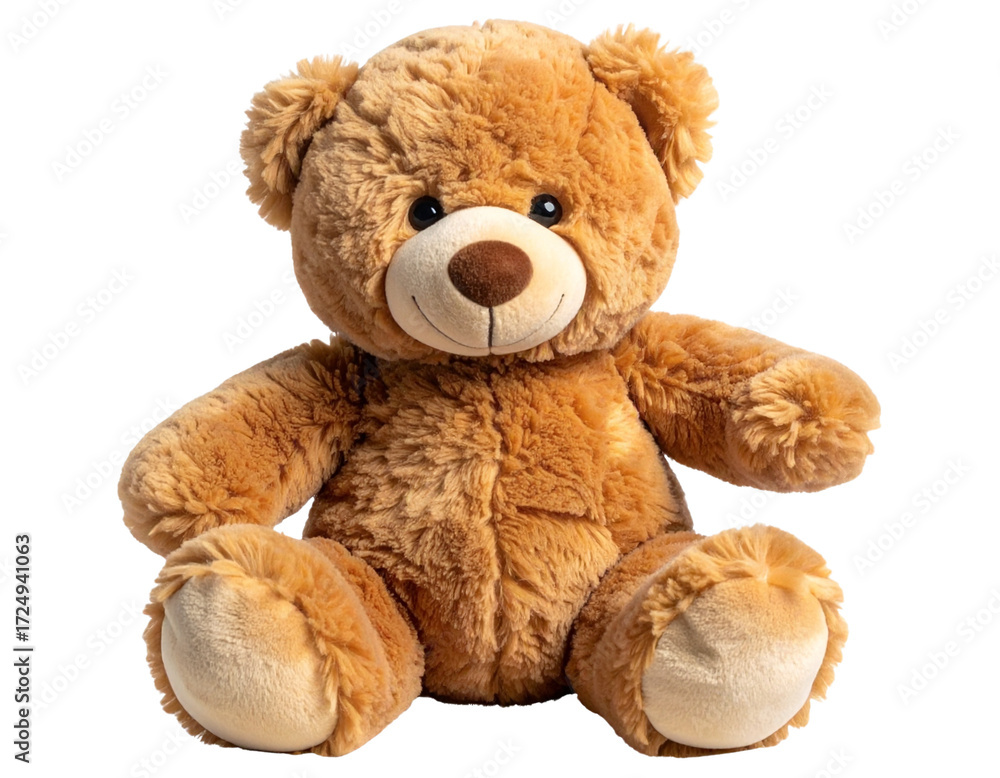 Fototapeta premium Plush Teddy Bear Sitting Isolated on Transparent Background