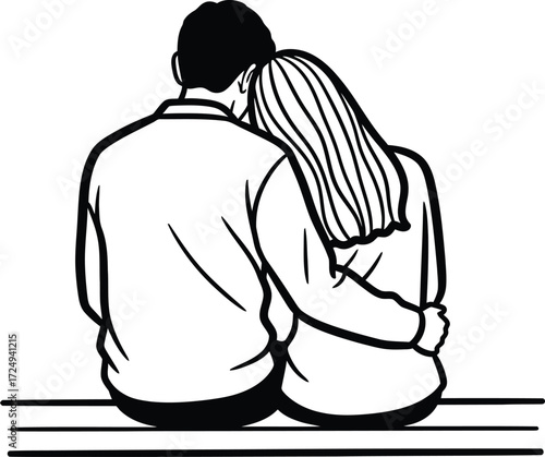Couple embracing affectionately while sitting together in a loving moment on transparent background