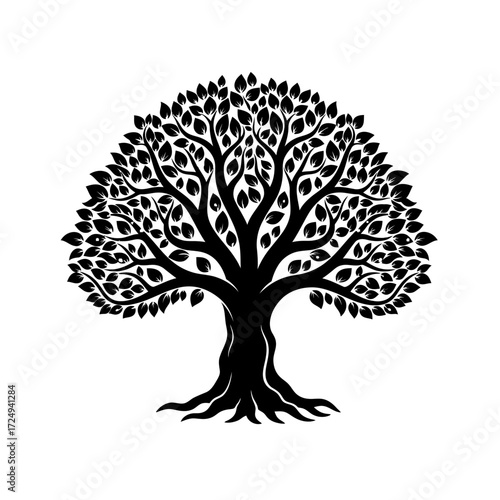 Elegant Graphic Silhouette Tree of Knowledge with Glowing Leaves Wisdom and Inspiration