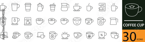  Minimal Coffee Cup Line Icon Set 30 Clean Outline Symbols for Café, Drink, and Beverage Design