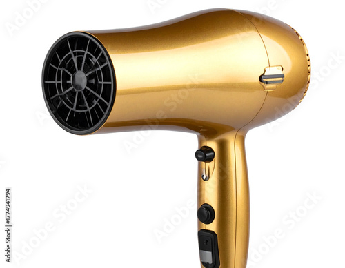  Professional hairdryer in gold isolated on transparent background