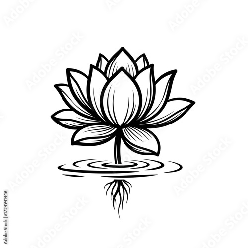 Elegant Silhouette Lotus Flower Emerging from Sacred Waters Purity and Enlightenment Symbol