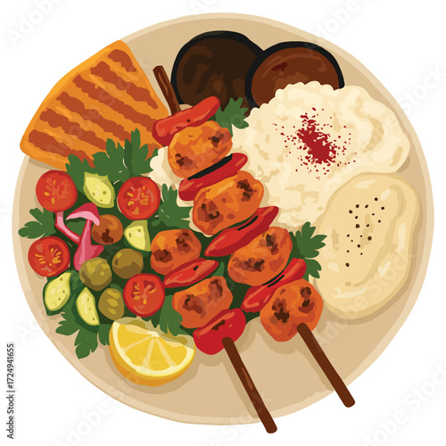 Middle Eastern Chicken Shawarma or Kebab Plate
