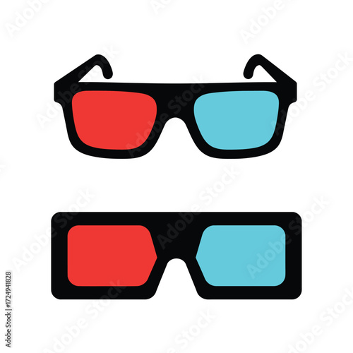 An illustration of two pairs of 3d glasses one larger than the other