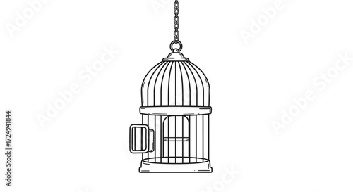 Outlined Birdcage with Chain Vintage Style.