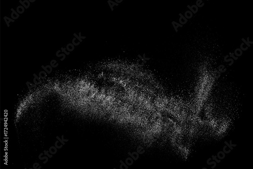 Distressed white grainy texture. Dust overlay textured. Grain noise particles. Snow effects pack. Rusted black background. Vector illustration, EPS 10.