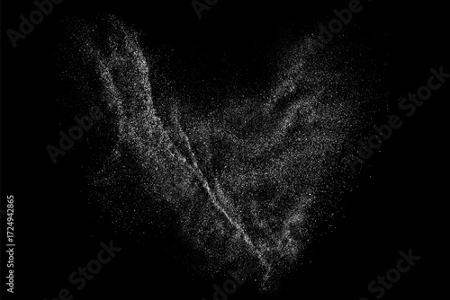 Distressed white grainy texture. Dust overlay textured. Grain noise particles. Snow effects pack. Rusted black background. Vector illustration, EPS 10.