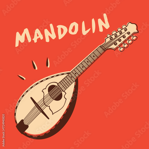 Vector illustration of a mandolin isolated on white background. Traditional string instrument linked to folk, classical, and Mediterranean music.