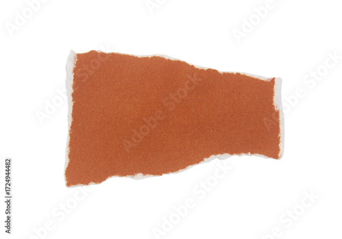 Pieces of torn or cut brown paper, design elements isolated on white background.