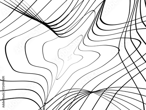 Black tangled thread background. Circular abstract pen stroke vector illustration, on a white background. Hand drawn tangled doodles. Vector illustration isolated on white background.