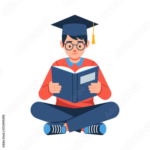 Student Reading Book Education Vector