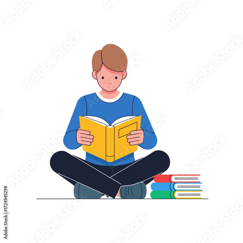 Student Reading Book Education Vector