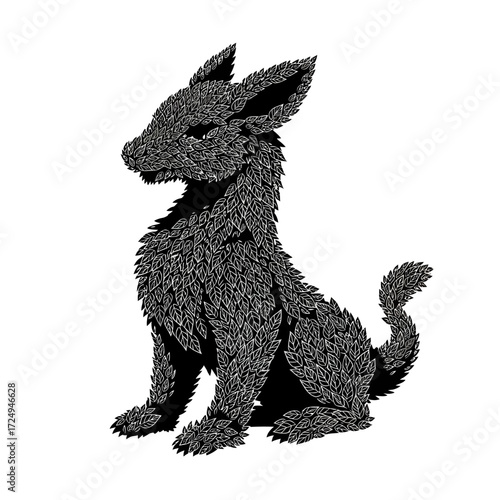Whimsical Surreal Silhouette Topiary Creature Intricate Leafy Detail Creative Nature Art