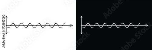 Pure sine wave inverter, amplitude voltage pure sine wave graph. isolated on white and black background. Vector illustration EPS 10 .