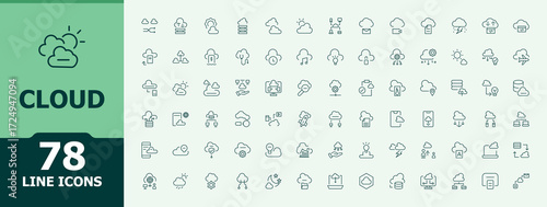Cloud Computing related icon set. Networking icon. Minimalist vector collections. Featuring computing, database, network, data, server, technology, cloud. Editable vector stroke.