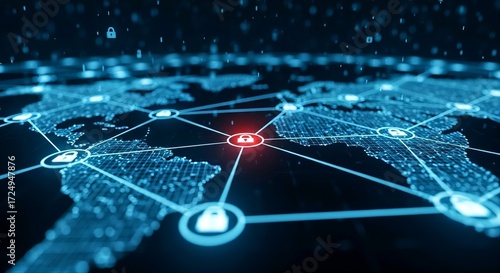 Global Network Cybersecurity Data Protection Digital World Map Secure Connections
