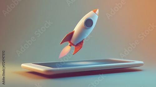 Tablet Displaying a Rocket Launch