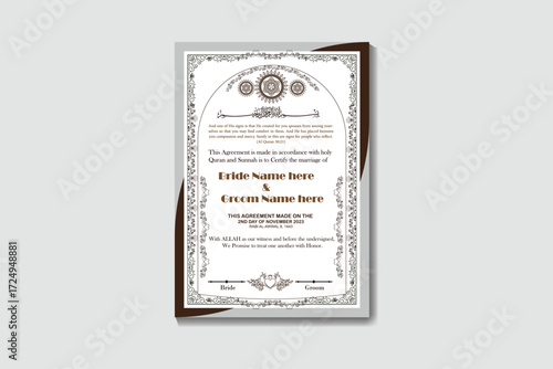 Luxurious Muslim Wedding Certificate Layout
